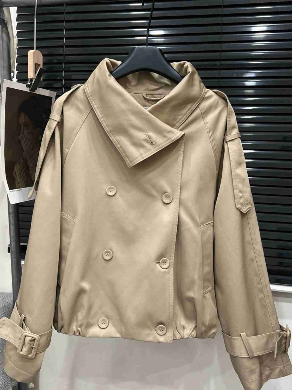 Acne Studios Beige Cropped Trench Jacket Double Breasted Leather Back Patch